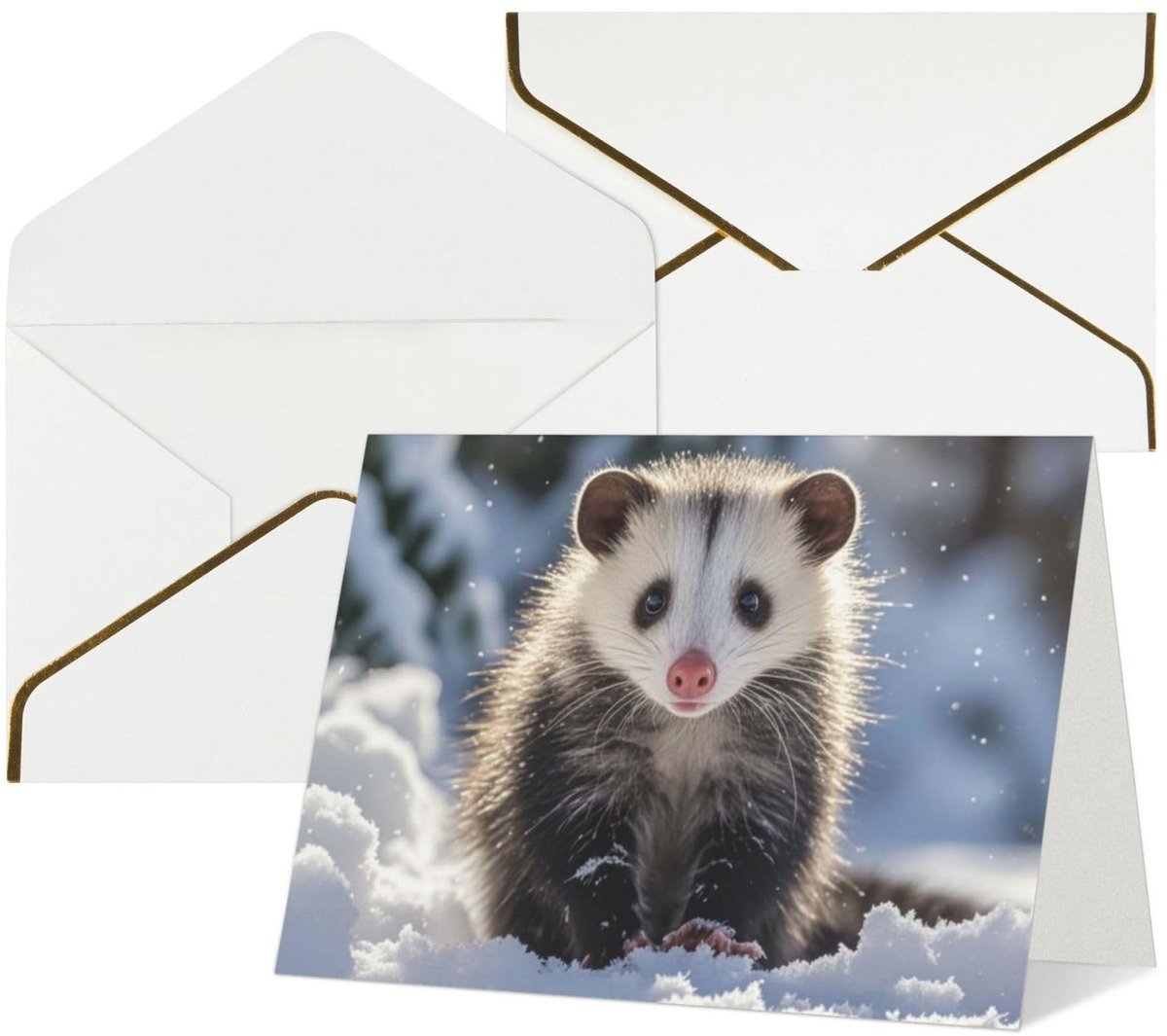 Verjaardagskaarten met enveloppen - Opossum in sneeuw - Blanco