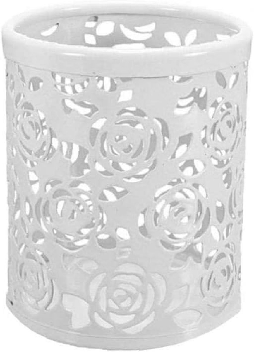 Pennenhouder met Rozenpatroon - Metaal Wit