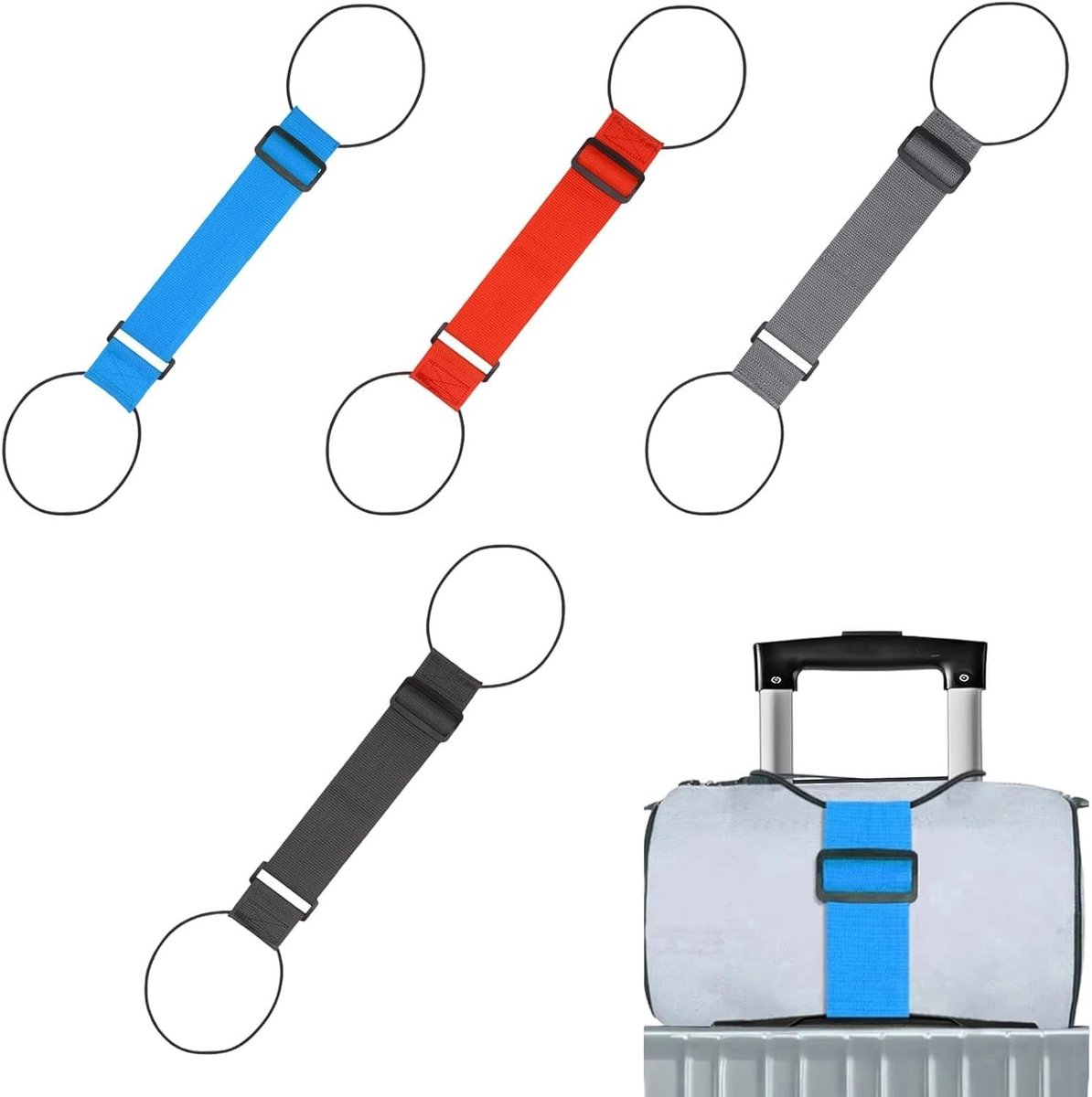 Set van 4 Elastische Koffersluitingen - Verstelbaar in Meerdere Kleuren