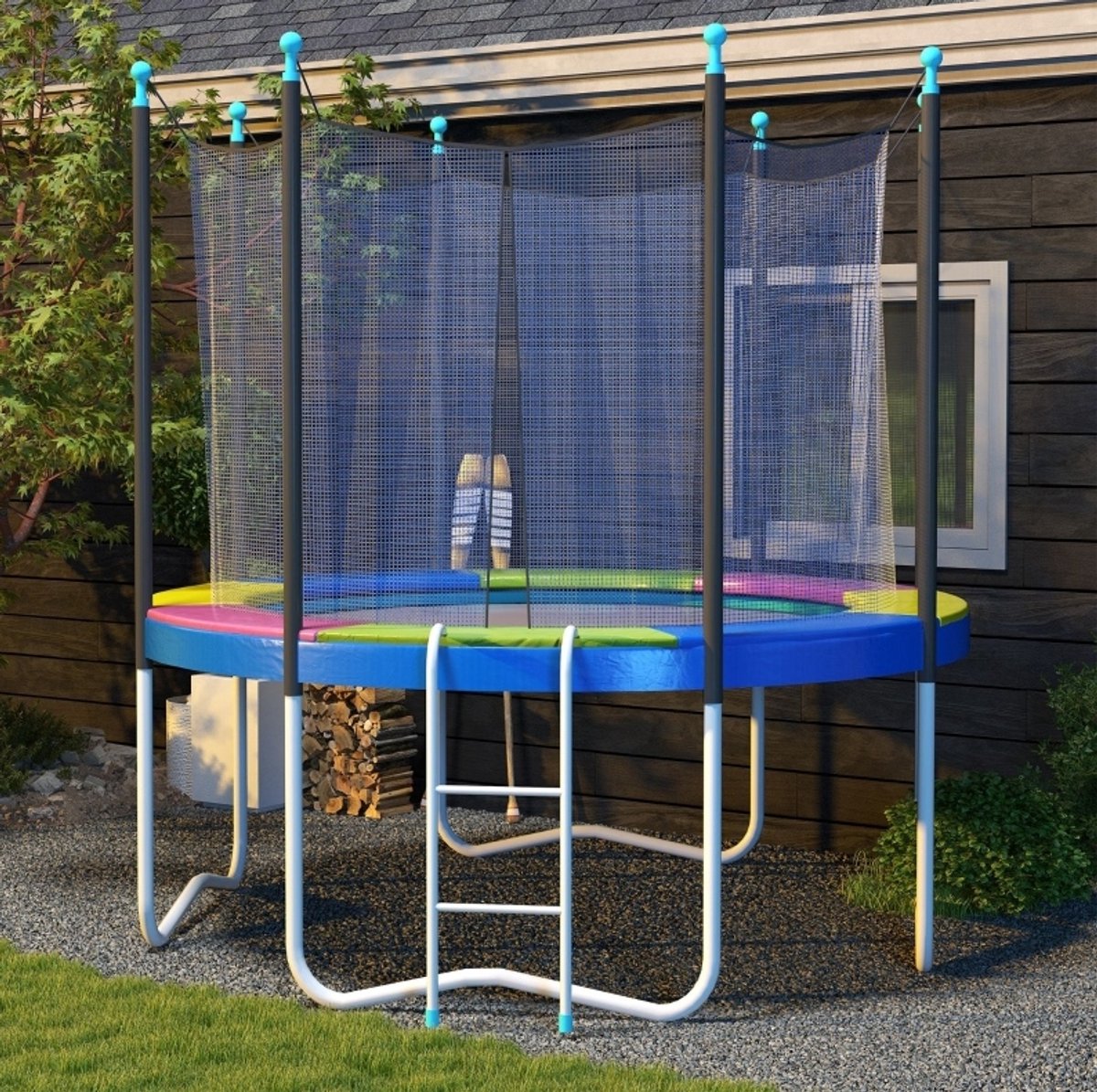 MIVRAY Trampoline Randafdekking Ø244 Cm – UV-Bestendig En Waterbestendig – 500D Kunststof – Multicolor – Beschermt Veren En Springzone