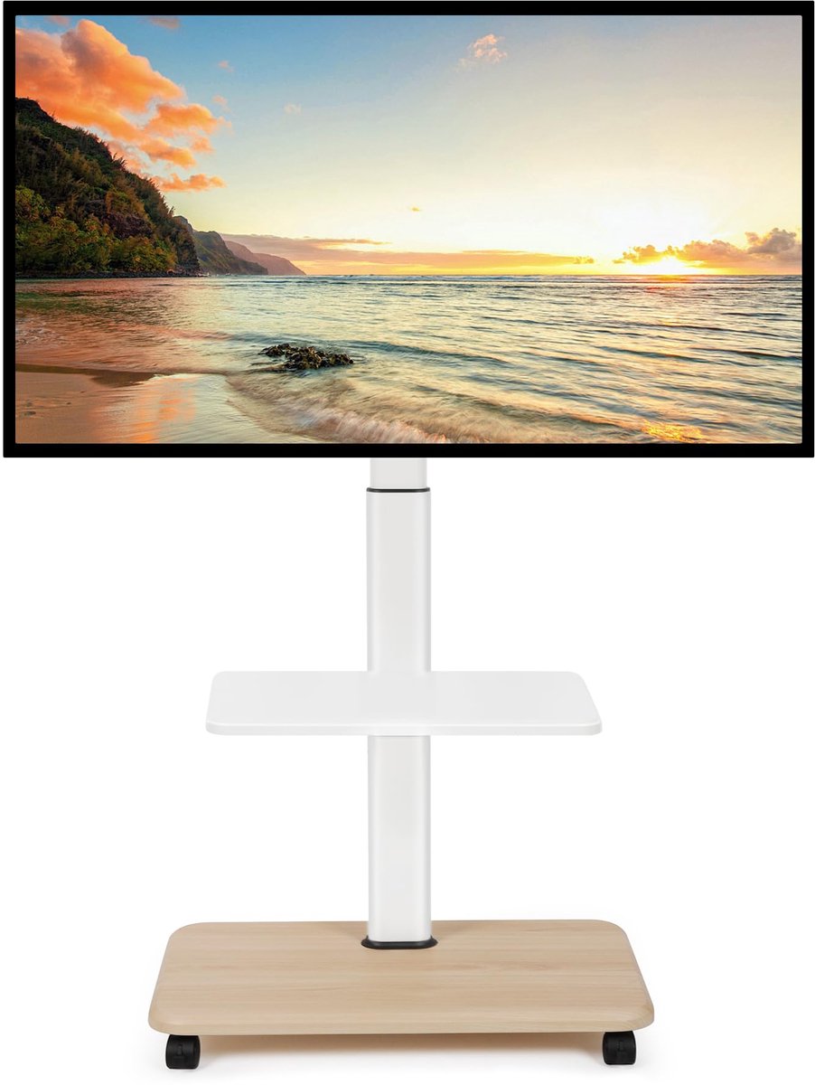 SnelShoppen - Rollende TV-standaard voor 32-70 inch Platte, Gebogen LED LCD OLED Schermen - Hoogte Verstelbaar Mobiele TV-kar met Afsluitbare Wielen e