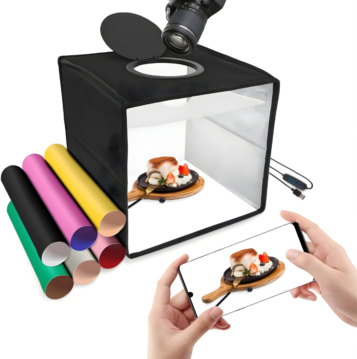 KIRA® Fotobox - 96 LED - Lichtdoos - Fotolichtdoos - Zwart - 25cm x 25cm x 25cm