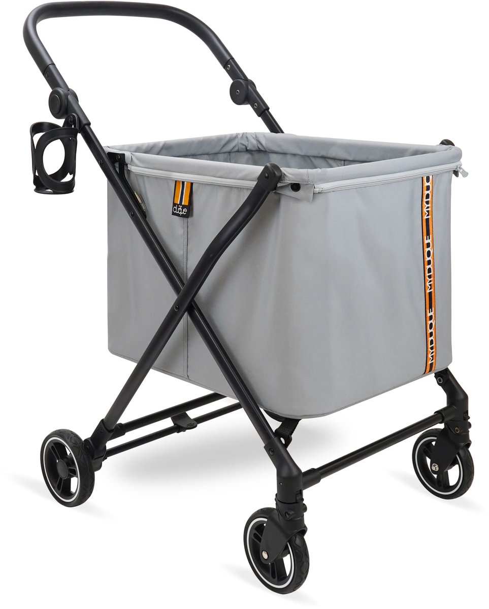 SnelShoppen - Max Shopping Caddy Persoonlijke Boodschappentrolley - Opvouwbare Boodschappentas met 4 Wielen, Vering, Hoogteverstelling, Voetrem, Beker