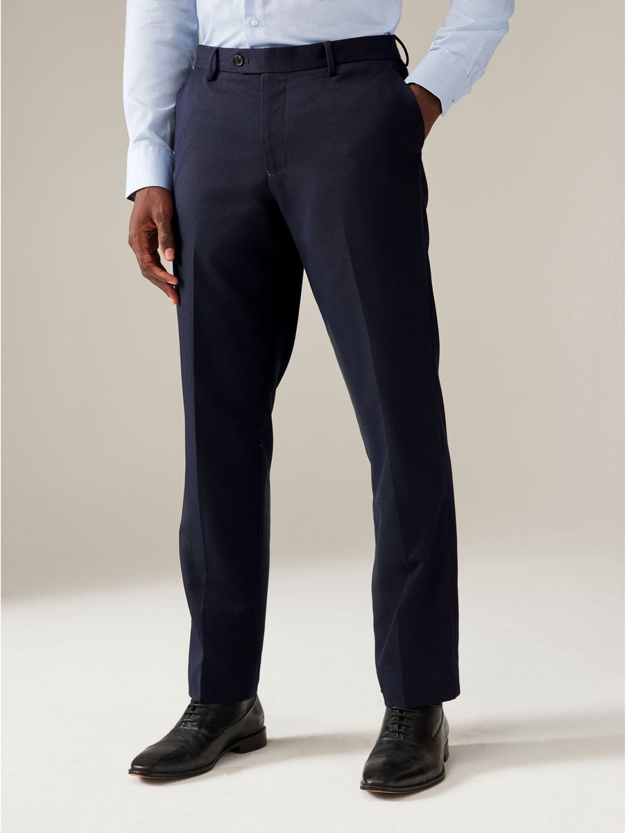 Next - Heren - Normale Pasvorm - Kostuum met textuur: broek - Blauw