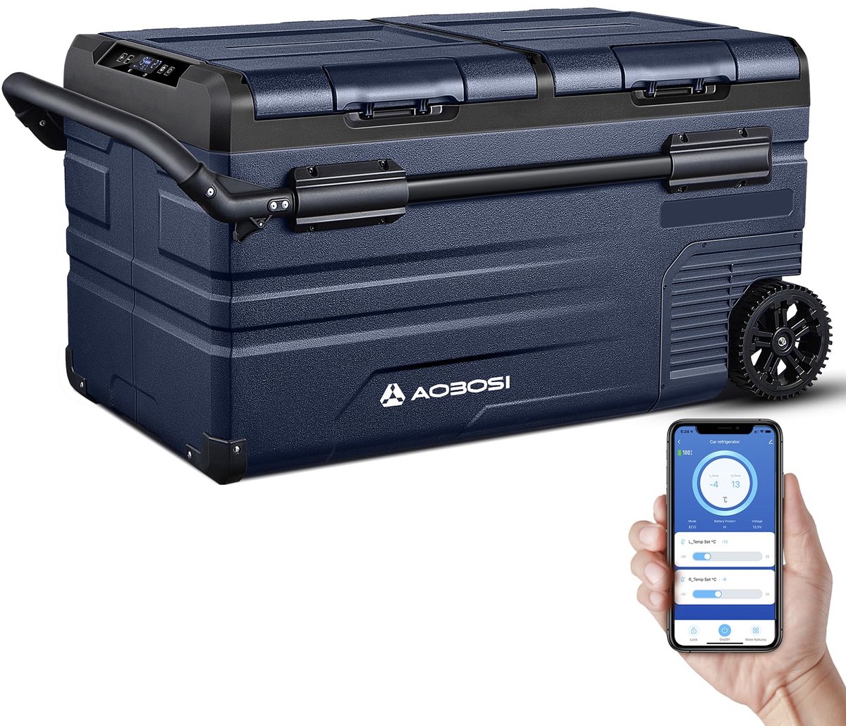 SnelShoppen - 75L Compressor Koelbox met Dubbele Zone - Wifi App Bediening - USB Aansluiting - 12/24V & 100-240V - Koelbox voor Auto, Vrachtwagen, Boo
