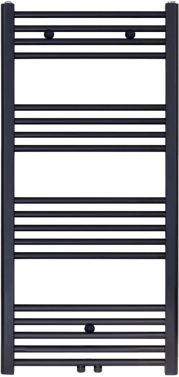 ILYA AUREA Handdoekradiator 120x50 cm - Mat zwart - Middenaansluiting - Badkamerradiator Staal
