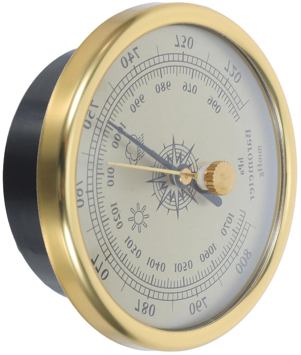 Barometer met Thermometer - Weermeter Hygrometer - Weerbewaking Binnen Buiten - Analoge Weersymbolen - 7 cm - Goud
