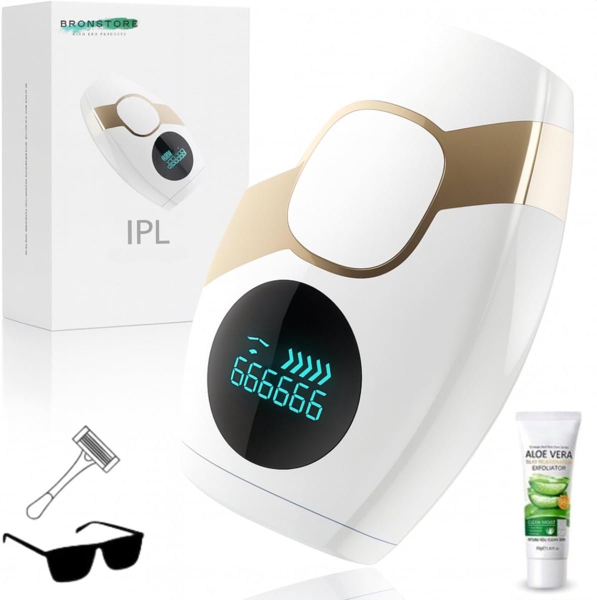 SnelShoppen - LED Laser Ontharingsapparaat - IPL Ontharing Dames & Heren - Epileerapparaat Inclusief Beschermbril, Scheermes & Aloë Vera Lotion - Voor