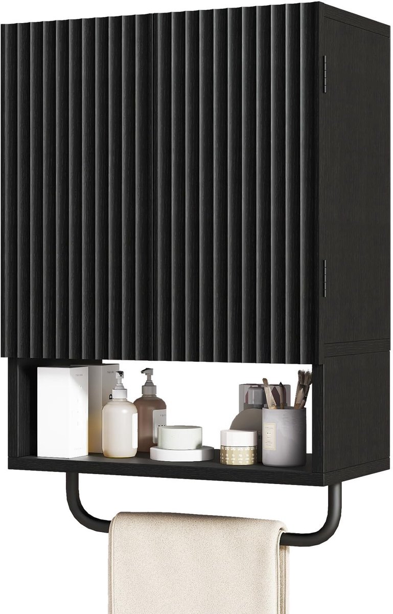 SnelShoppen - Badkamerwandkast Medicijnkastje met Deuren en Verstelbare Plank - Handdoekstang Wandkast voor Boven het Toilet - WBS003B - Ideaal voor B
