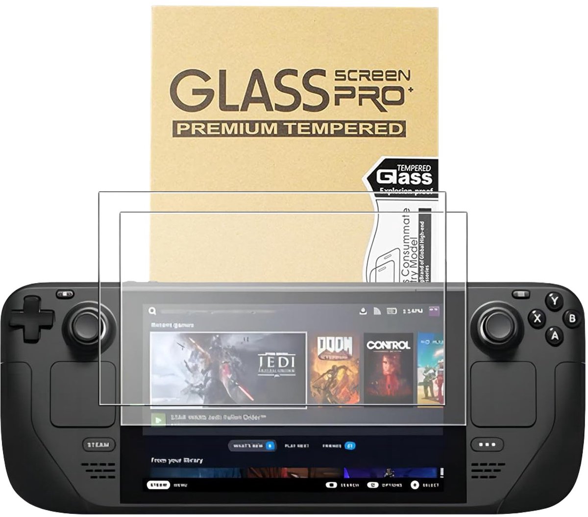 SnelShoppen - Fourmore Screenprotector voor Vapor Deck OLED 7,4 inch - 9H Gehard Glas, Anti-Kras HD Helder, 2-Pack met Koeienhuid Lederen Doos - Profe