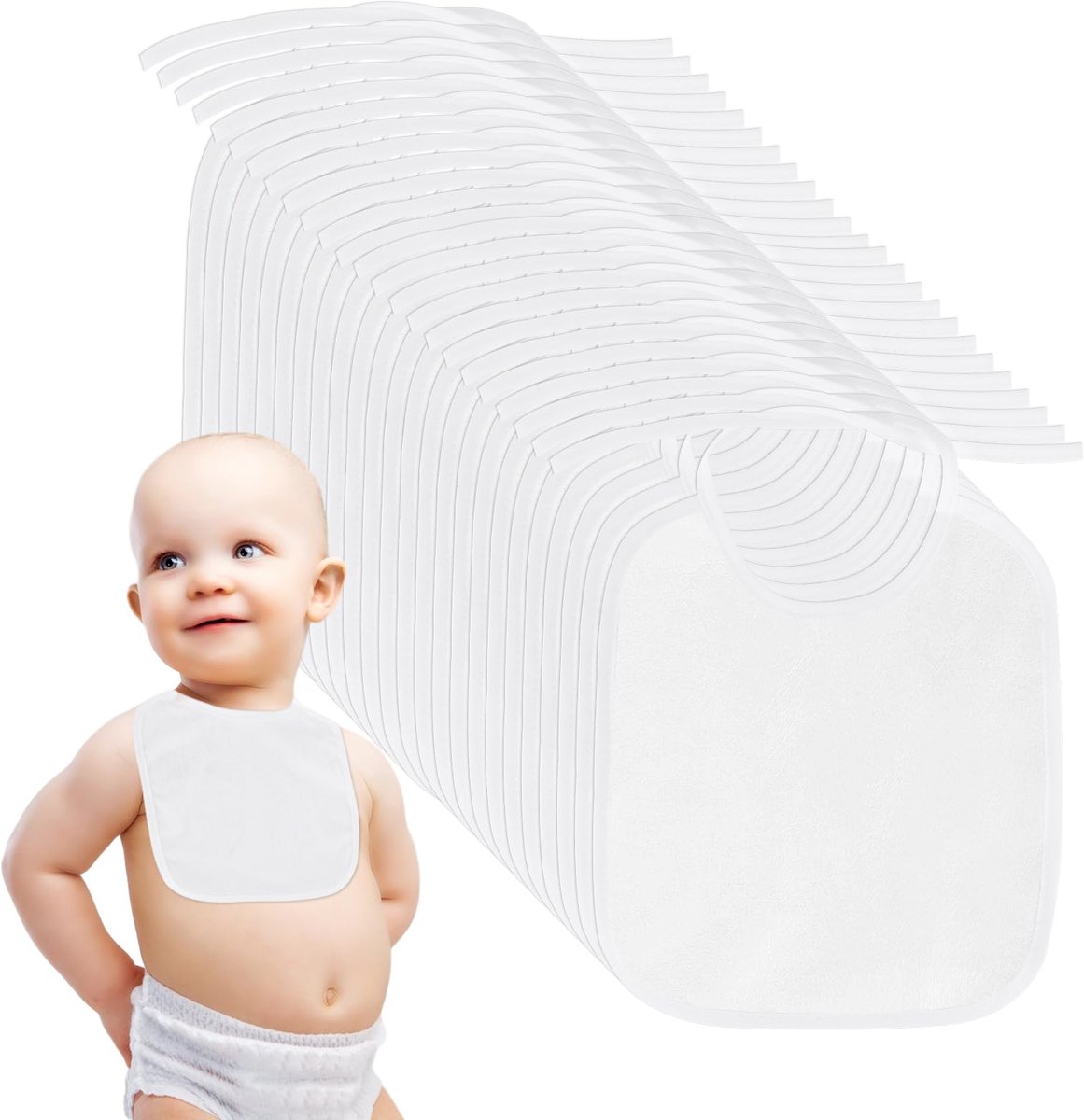 SnelShoppen - Baby Lätzchen om te Beschilderen, 24 Stuks Witte Babylätzjes van Katoen, Waterdicht, Creatief Geschenk voor Babyshower, Geschikt voor Me