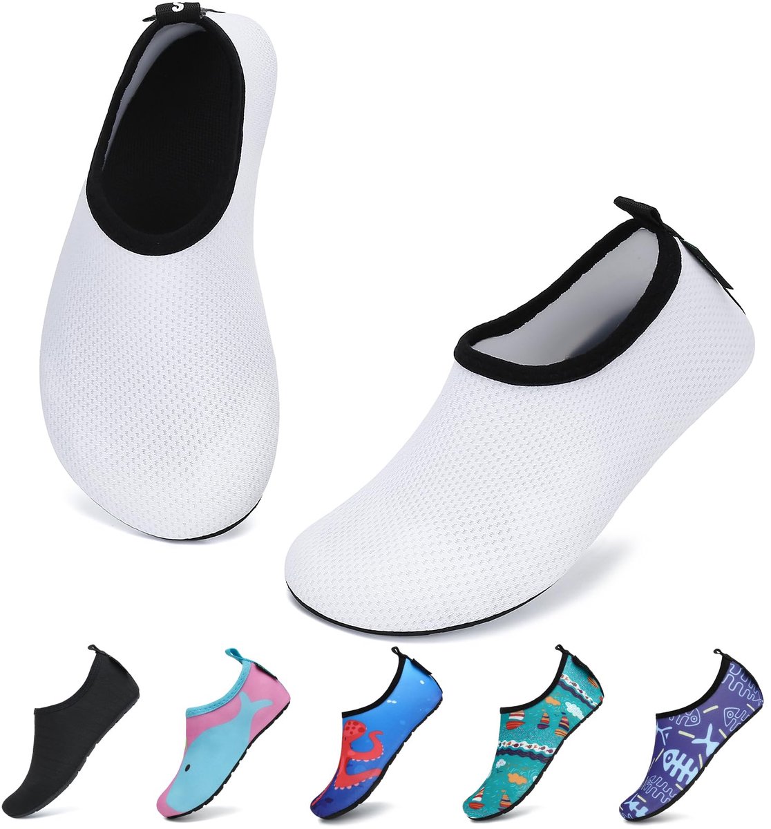 SnelShoppen - Lichtgewicht Waterschoenen Jongen Meisje Slipvast Aquaschoenen voor Strand en Wateractiviteiten, Wit, Maat 34/35 EU