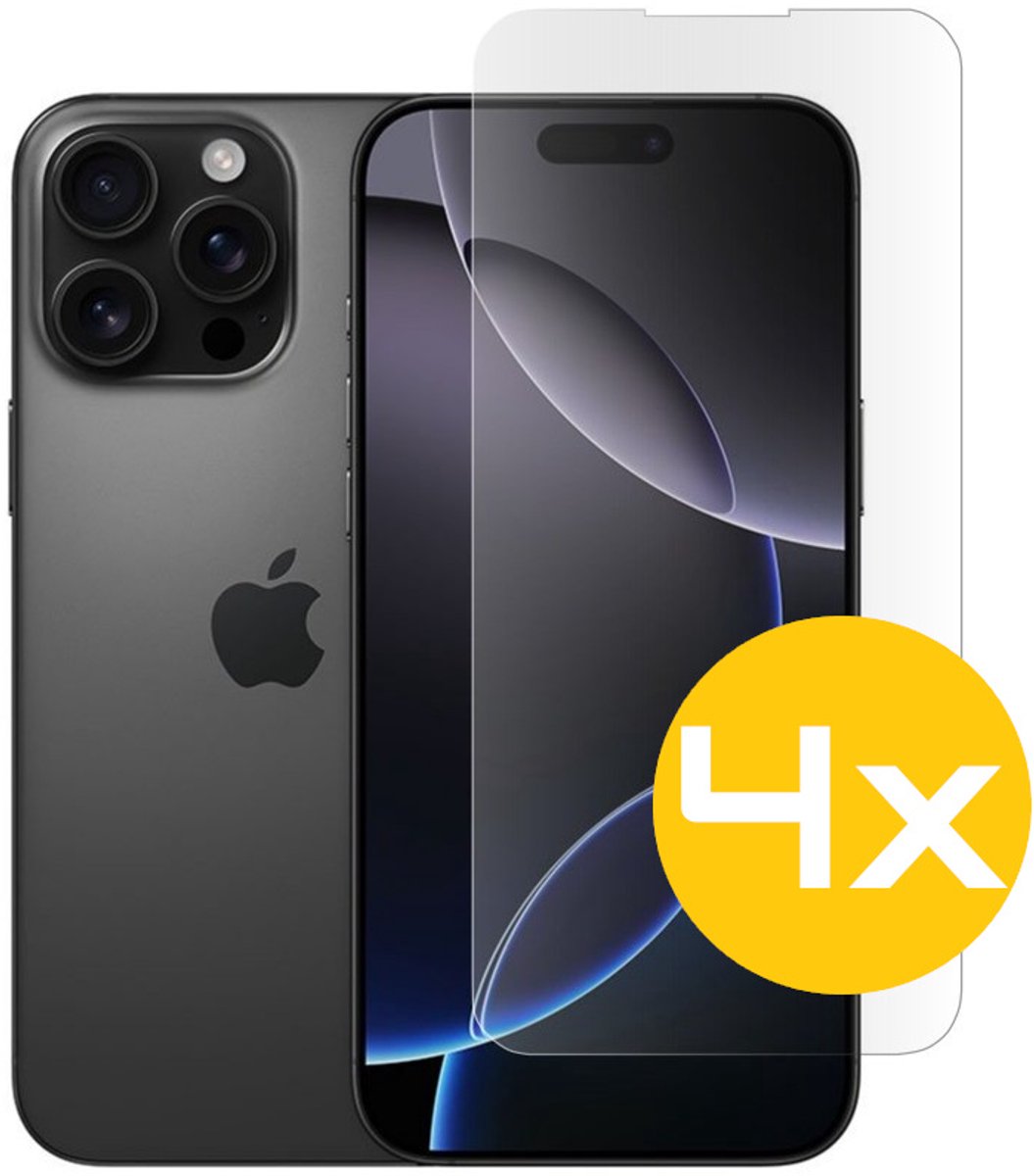 Screenprotector Geschikt Voor iPhone 16 Pro - Glasplaat - Tempered Glass - 4 Stuks