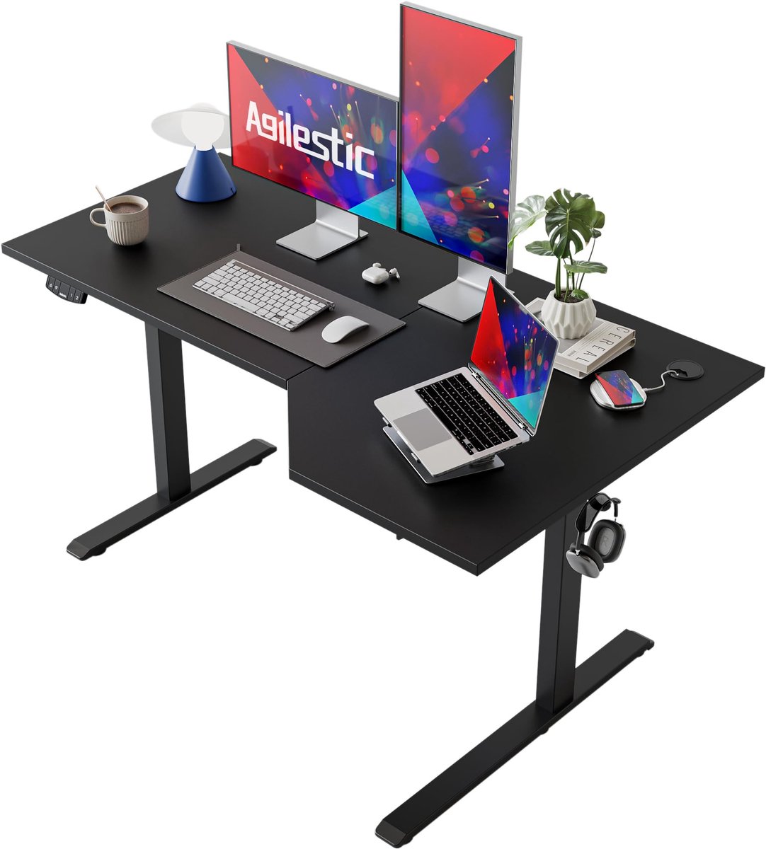 SnelShoppen - Elektrisch sta-bureau 150 cm L-vorm, hoogte verstelbaar, ergonomisch zwart computerbureau voor thuiswerken of op kantoor