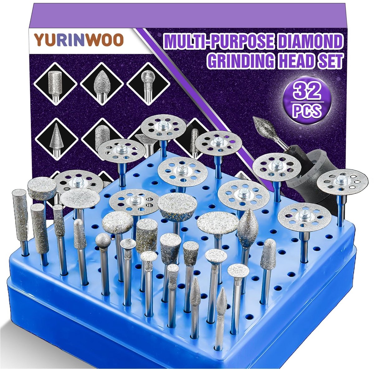 Dailygoods- Diamantfrezen Set 32 Stuks - Geschikt voor Dremel - Voor Graveren/Polijsten/Slijpen - Inclusief Koffer - Geschikt voor Harde Materialen - Frezen