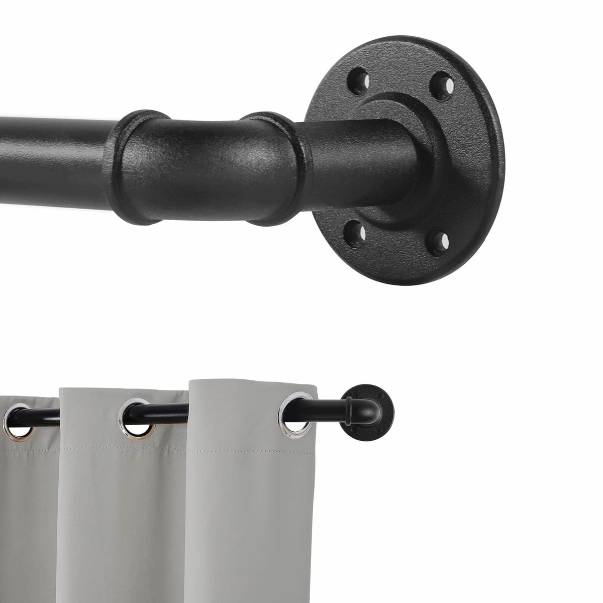 SnelShoppen - Zwarte Gordijnroedes voor Gordijnen met Doorvoerringen - Uitschuifbare Industriële Metaal Gordijnroede 80cm-218cm - Perfect voor Ramen e
