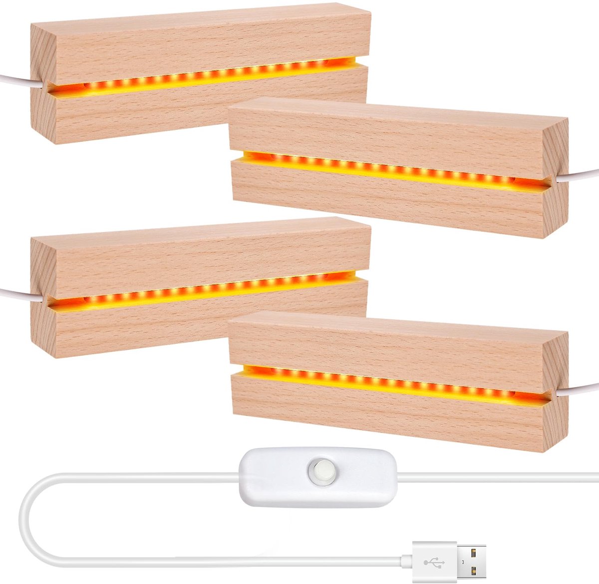 Dailygoods - Led-houten sokkel - Rechthoekig - Elegante houten standaard - 15 cm - Warm wi