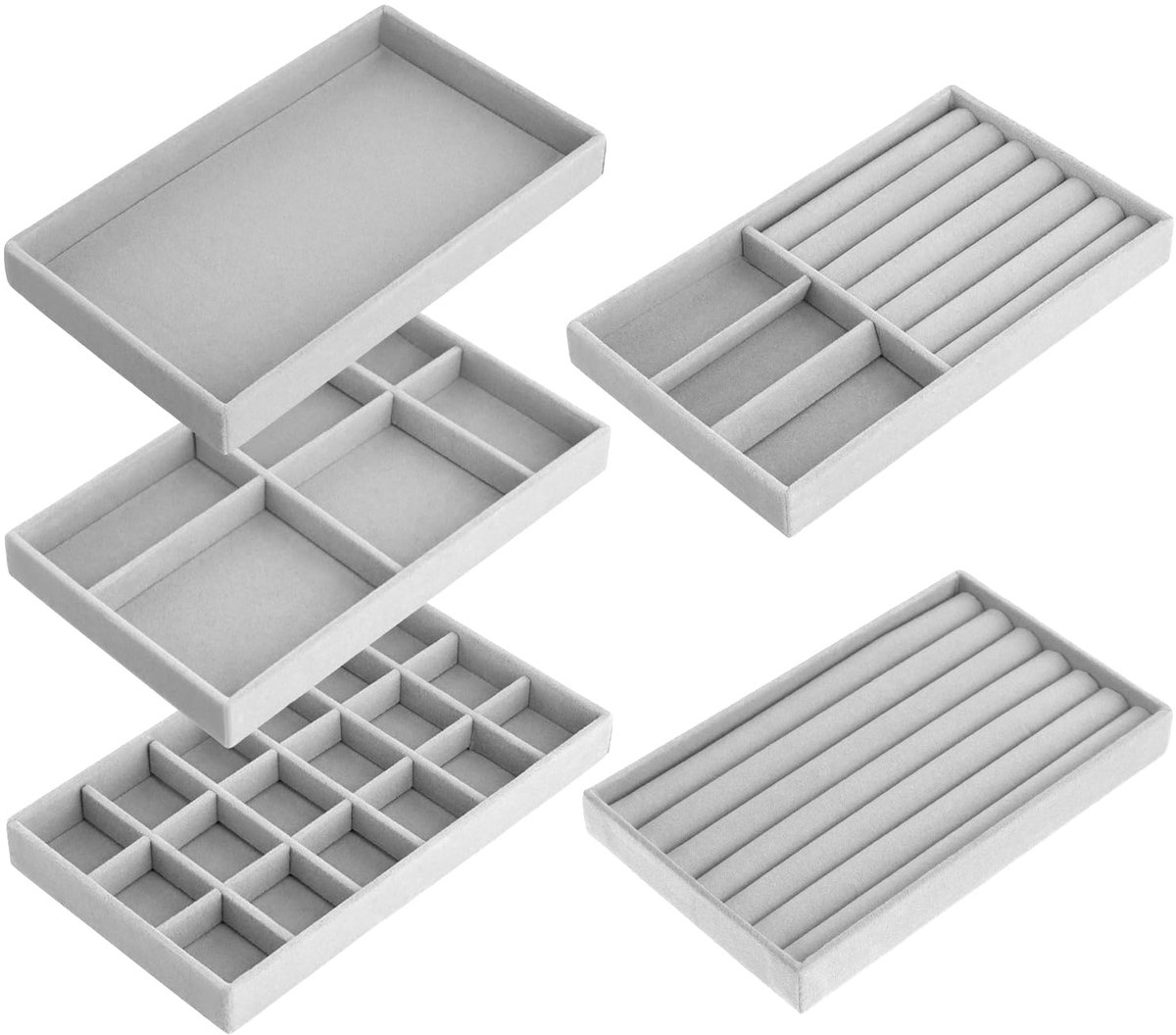 Dailygoods - Set van 5 Sieraden Trays van Fluweel - Organizers voor Sieraden