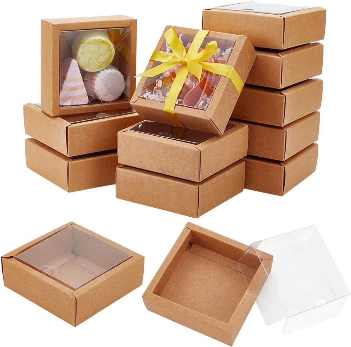 Dailygoods - 20 Stuks Bruine Papieren Dozen met Venster voor Traktaties en Cadeaus