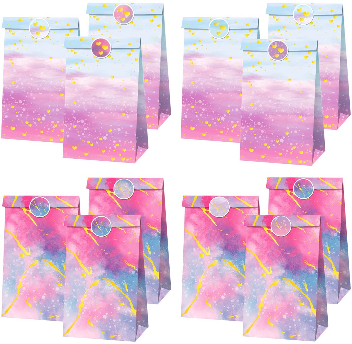 Dailygoods - Tie-Dye Cadeauzakjes - Papieren Snoepzakjes voor Feestjes (12 Stuks)