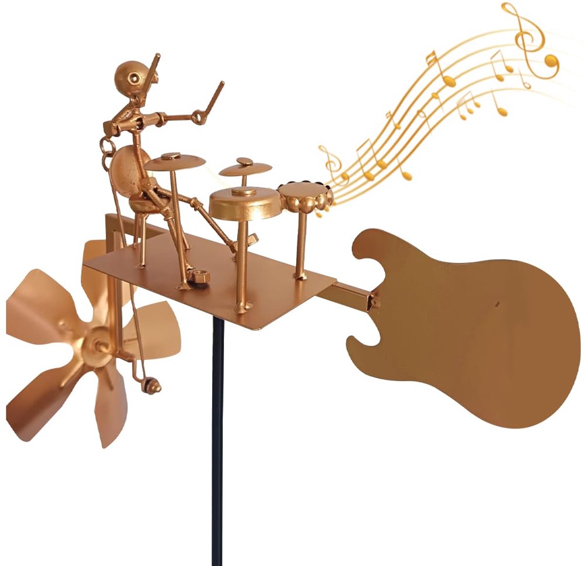 Dailygoods - Gouden Handgemaakte Metal Windmolen met Drummer - Tuin Decoratie