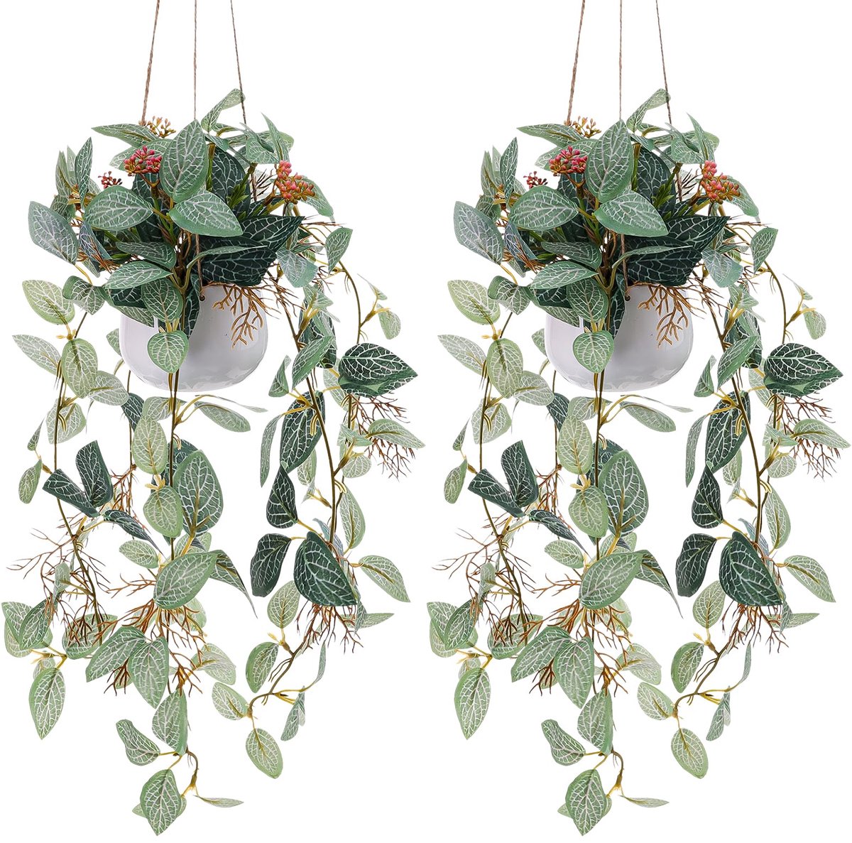 Dailygoods - 2 Stuks Nep Hangplant met Pot - Kunstmatige Hangende Planten voor Binnen en Buiten
