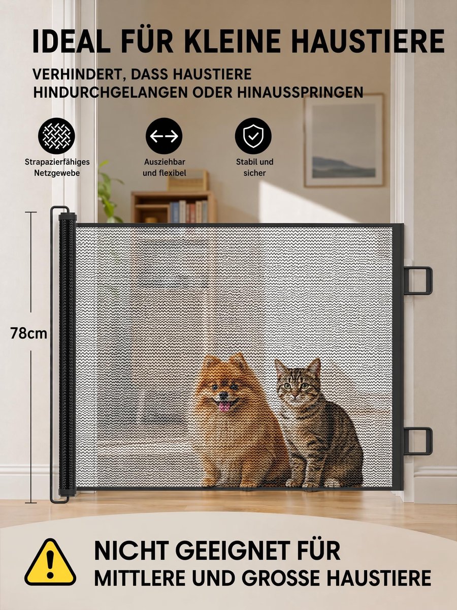 SnelShoppen - Uittrekbaar Trapbeschermingsrooster 78 cm Hoog met Automatische Oprolfunctie - Duurzaam Veiligheidsnet voor Baby's en Huisdieren - 110 c