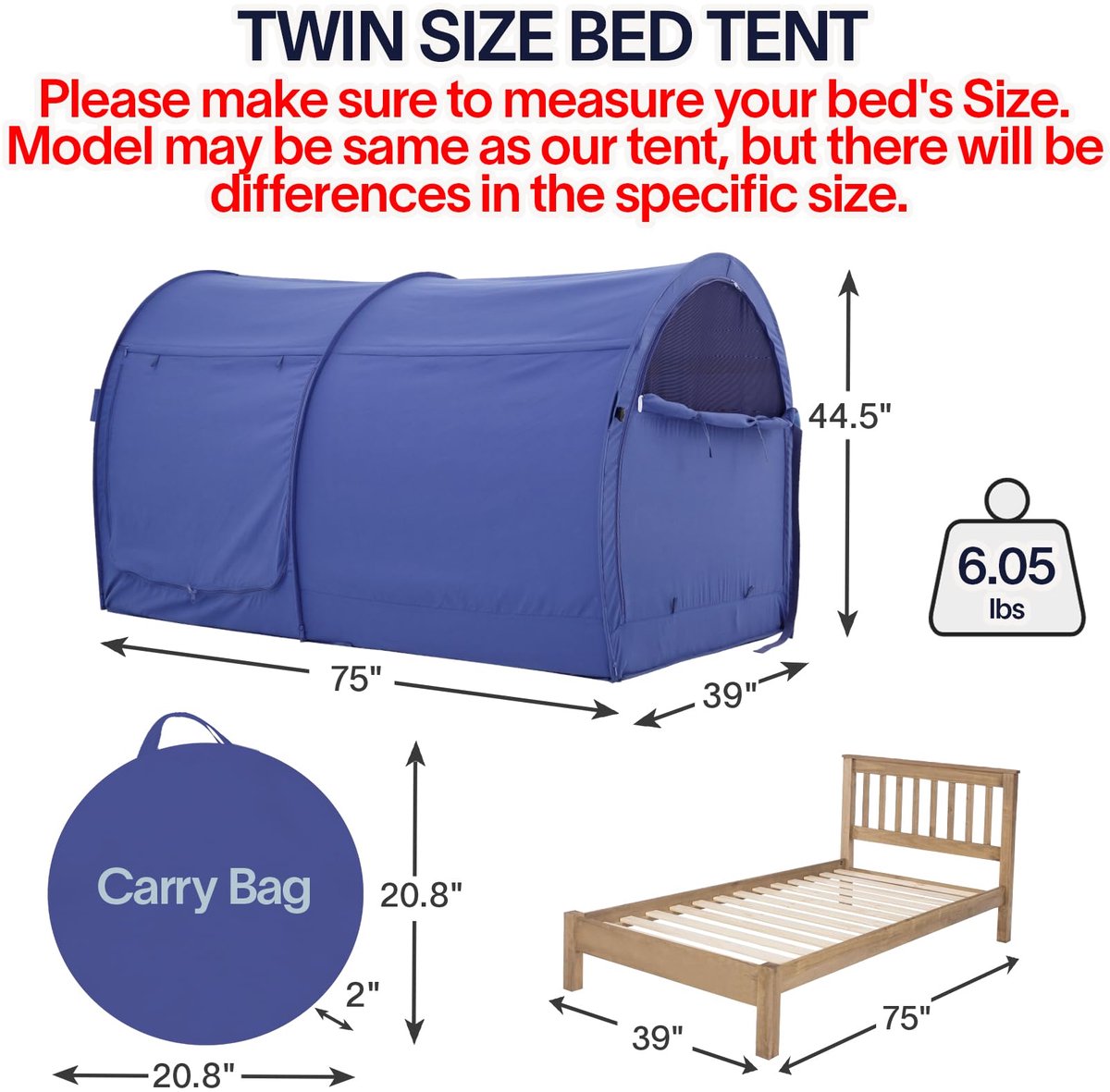 SnelShoppen - LEEDOR Bedtent, Droomtenten, Bedluifel, Pop-up Onderdak, Privacy Hut voor Kinderen en Volwassenen, Ademend, Tweepersoons Maat, Marinebla