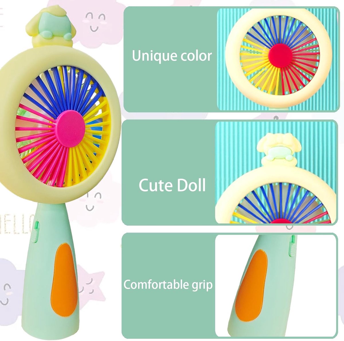 SnelShoppen - YOUYIKE Draagbare Mini Ventilator met Licht, Oplaadbare Handventilator, Compacte Luminous Mini Fan voor Thuis, Kantoor, Buiten, Reizen,