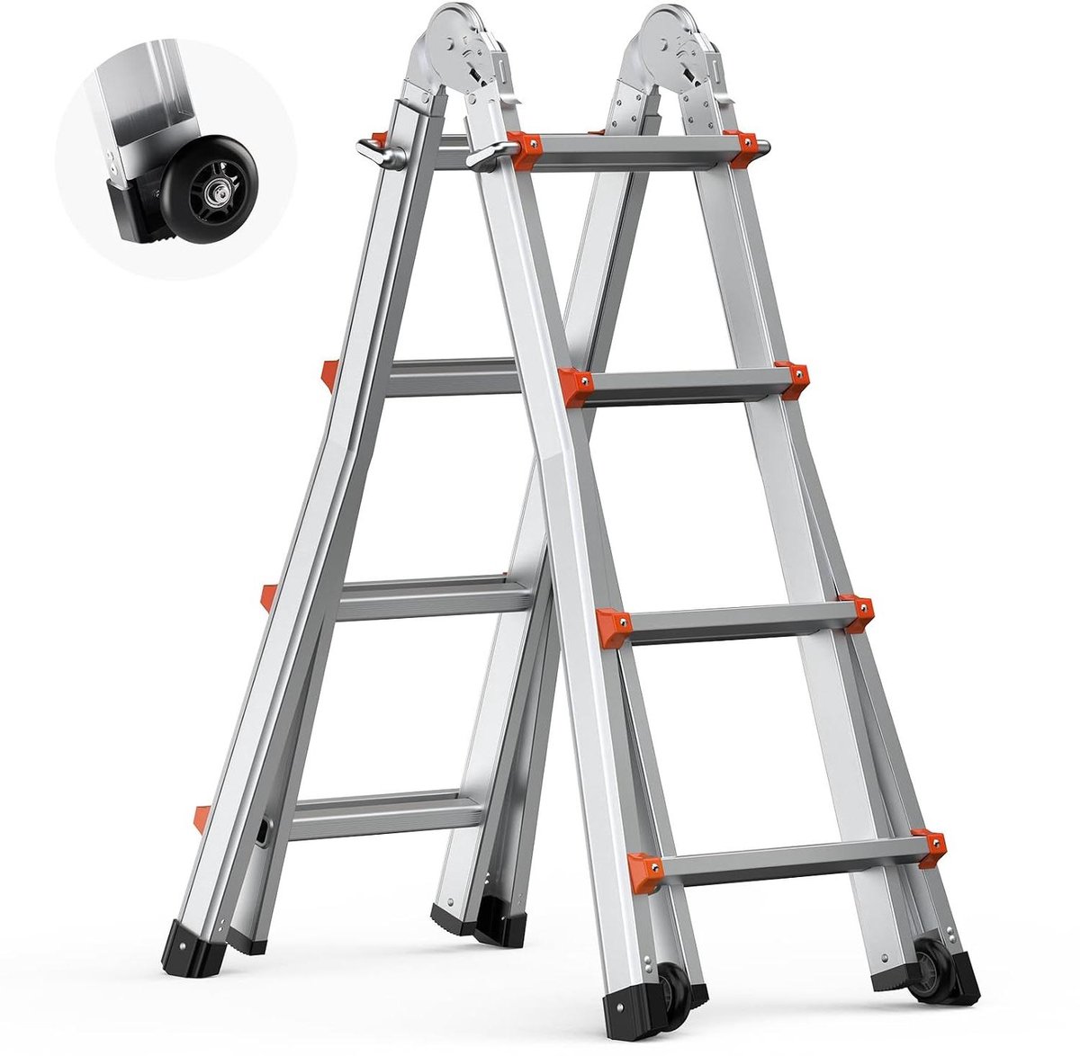 Telescopische ladder - Uittrekbare ladder A-frame - Kluswerkzaamheden uitvoeren - Veilig A-frame ontwerp - 400 cm - Zilver