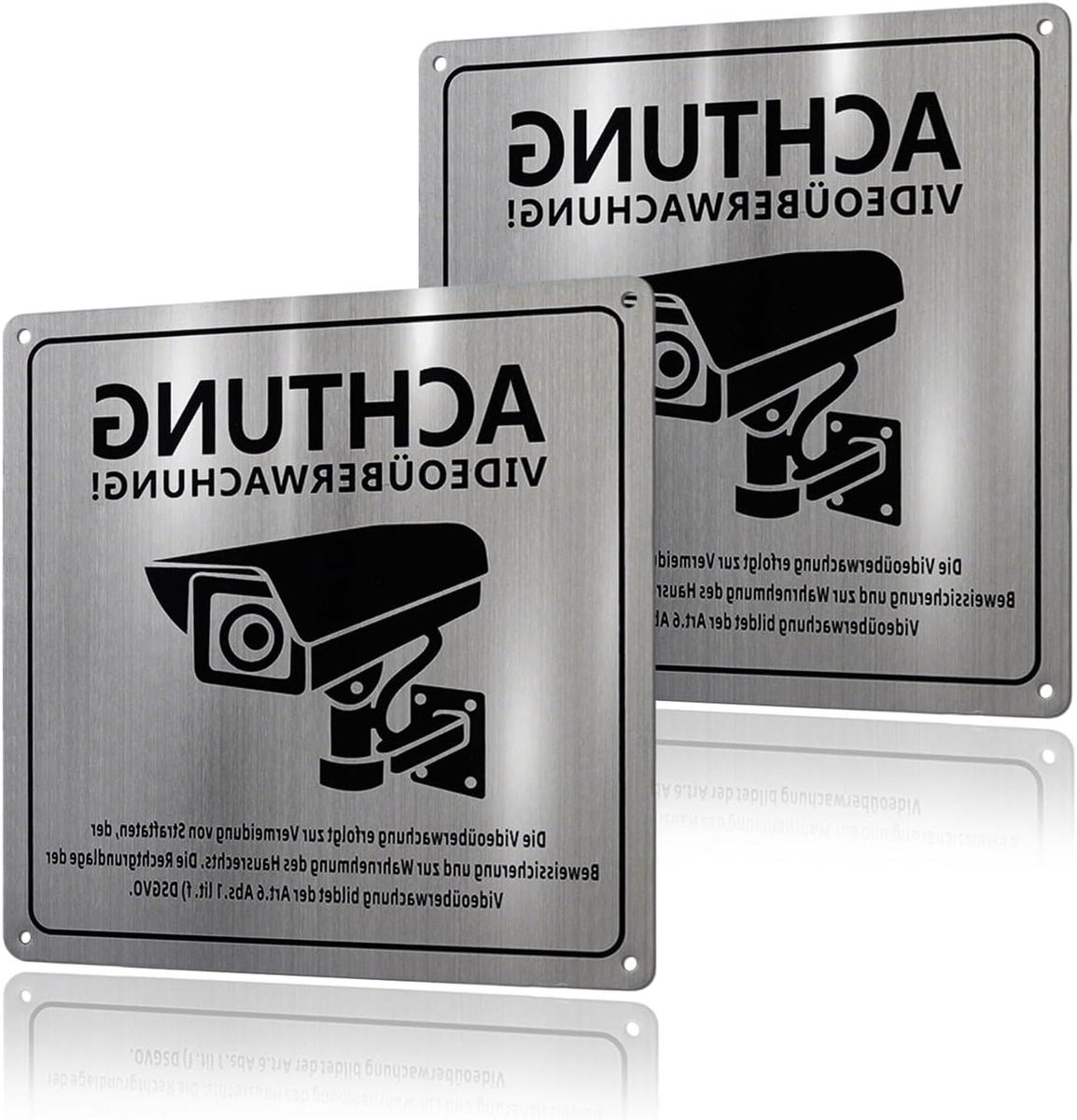 Bewakingsbord - Camerabewaking Melding - Veiligheid Aangeven - DSGVO-conform - 2 stuks - Zilver