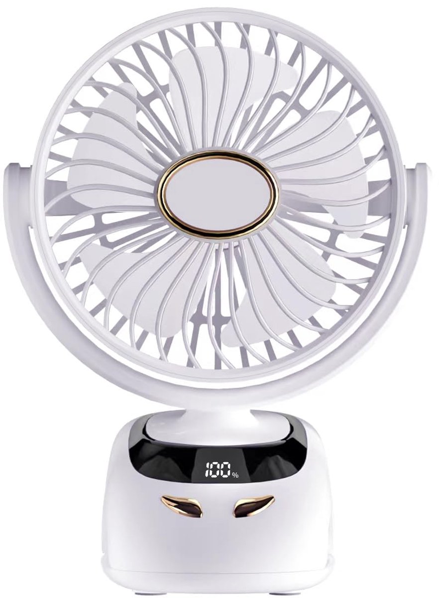 Mini-USB Ventilator - Wit - Accu van 6000 mAh - Tafelventilator met Clip en Nachtlampje - Voor Thuis en Slaapkamer