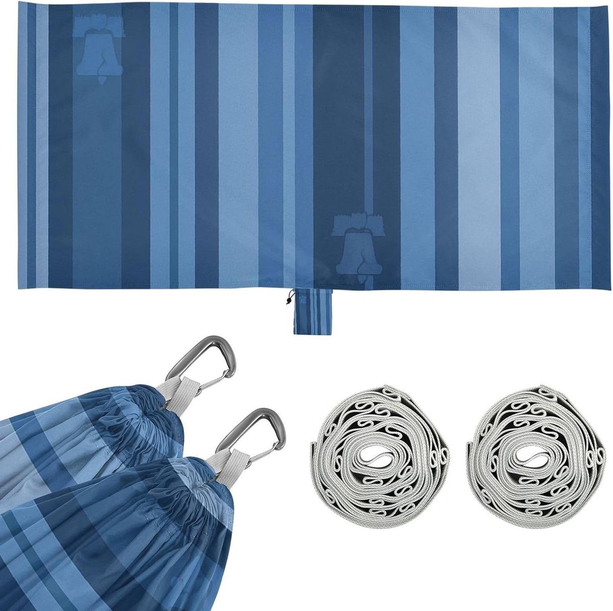 Gestreepte Hangmat - Kampeerhangmat Boomhangmat - Ontspannen Buiten - Met Opbergvak - 290 x 138 cm - Standaard gestreept