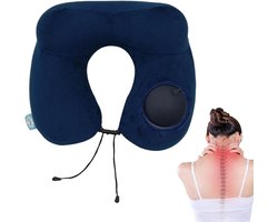 Opblaasbaar Nek Kussen - Reiskussen Hoofdsteun - Comfortabel Reizen - 3D Ergonomische Steun - 29x27x10 cm - Marineblauw