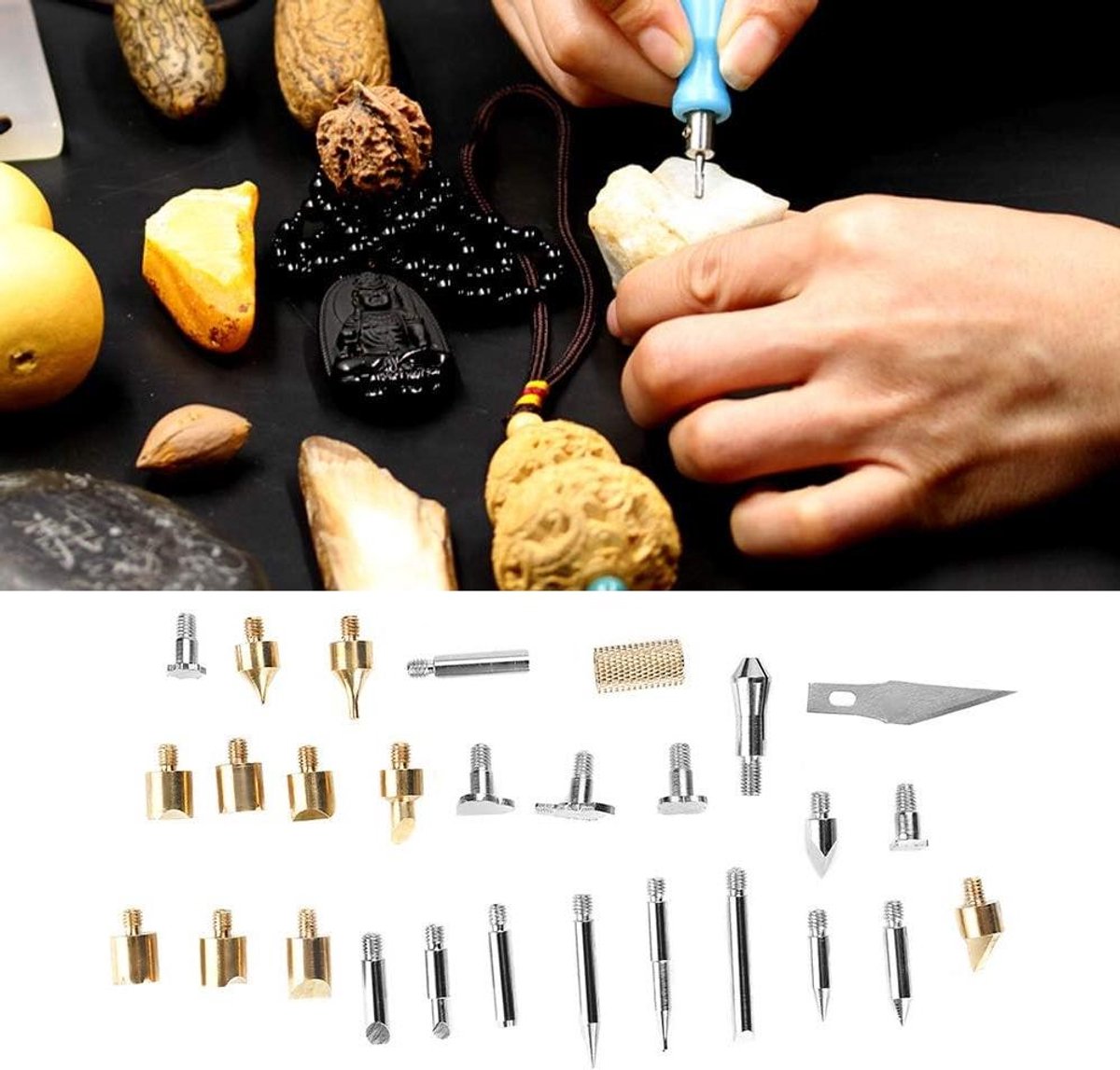 Houtbrandpen Set - Knutselgereedschap Metaal - Houtbewerking Hobby - Instelbare Temperatuur - 28 Punten - Metaal