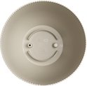 Bovenaanzicht van een beige bloempot met een gedraaid ribbelpatroon, met een elho logo en '100% recycled' aanduiding.