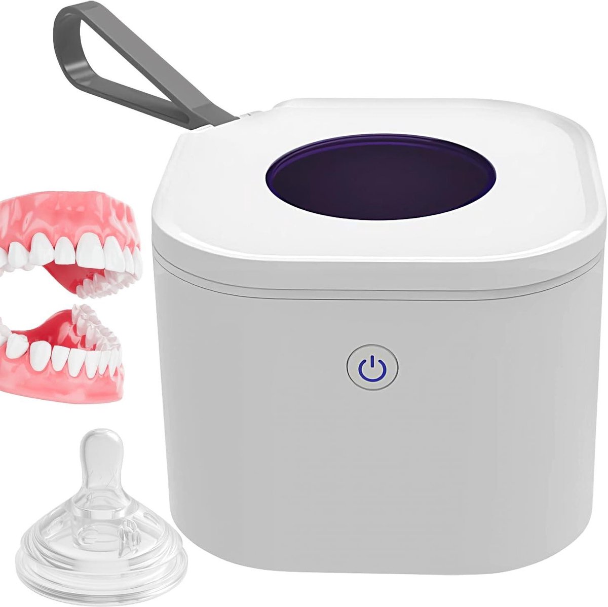 UV Reiniger - Opbergdoos Beugel - Mondhygiëne - 360 Graden Reiniging - 95 x 95 x 72 mm - Wit