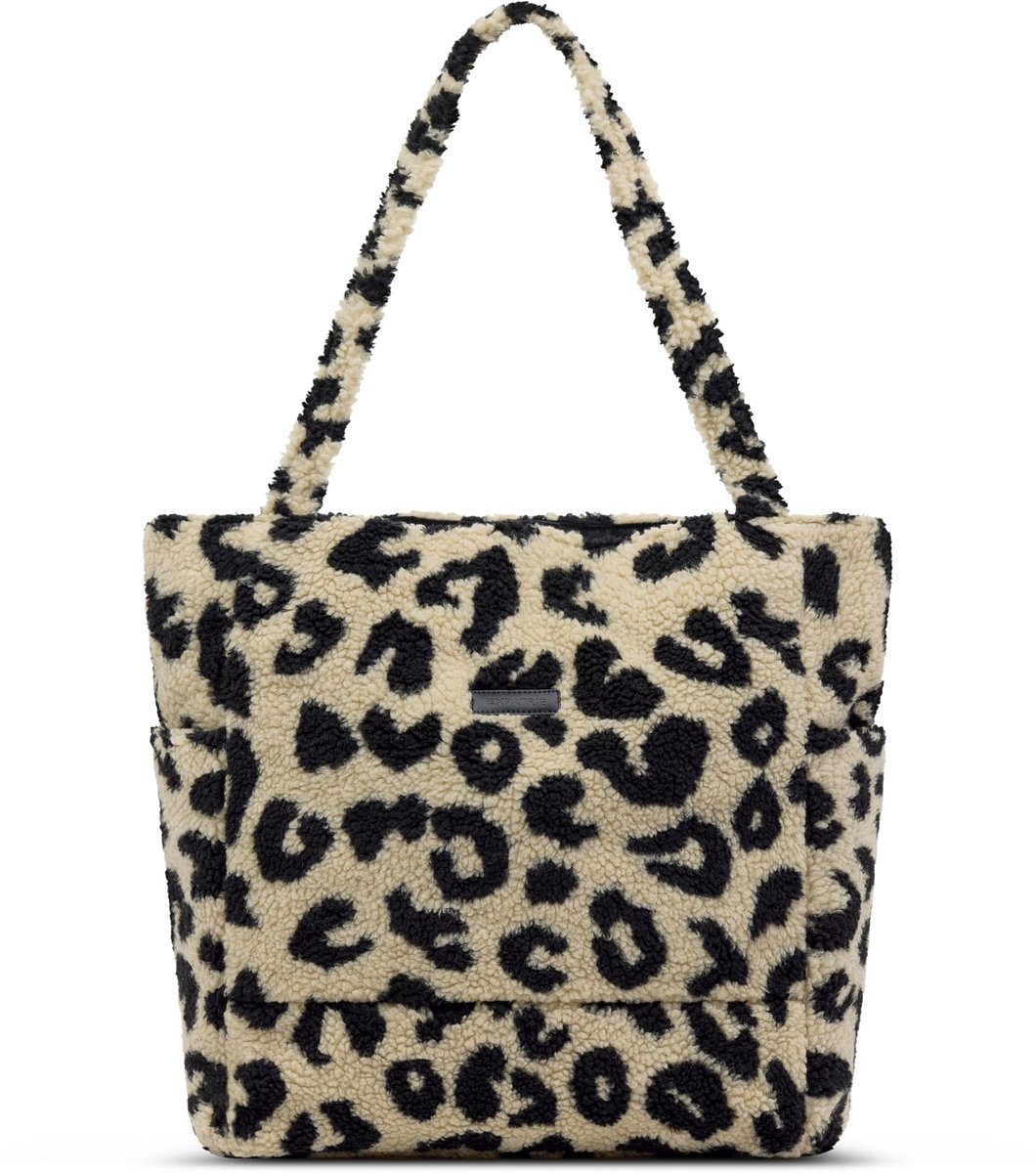SnelShoppen - Expatrié Tilda Boodschappentas Dames, Grote Pluche Shopper Bag met Vele Vakken, Luiertas voor Kinderwagen, Beige Leo, Ideaal voor Werk e