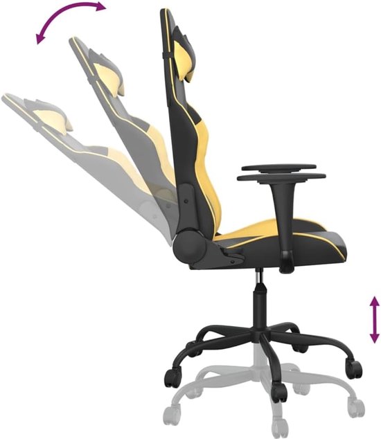 Gaming Stoel - Comfortabele Zetel - Ontspannen Zitten - Verstelbare Rugleuning - 1 Stuks - Zwart Goud — afbeelding 4