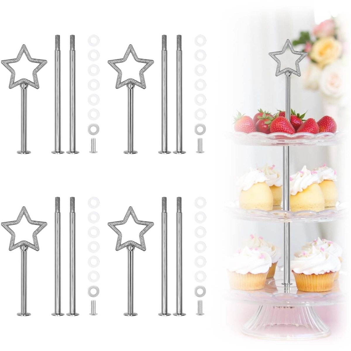 Dailygoods - Set van 4 Metalen Etagère Stangen - Voor Stabiele Taartpresentatie
