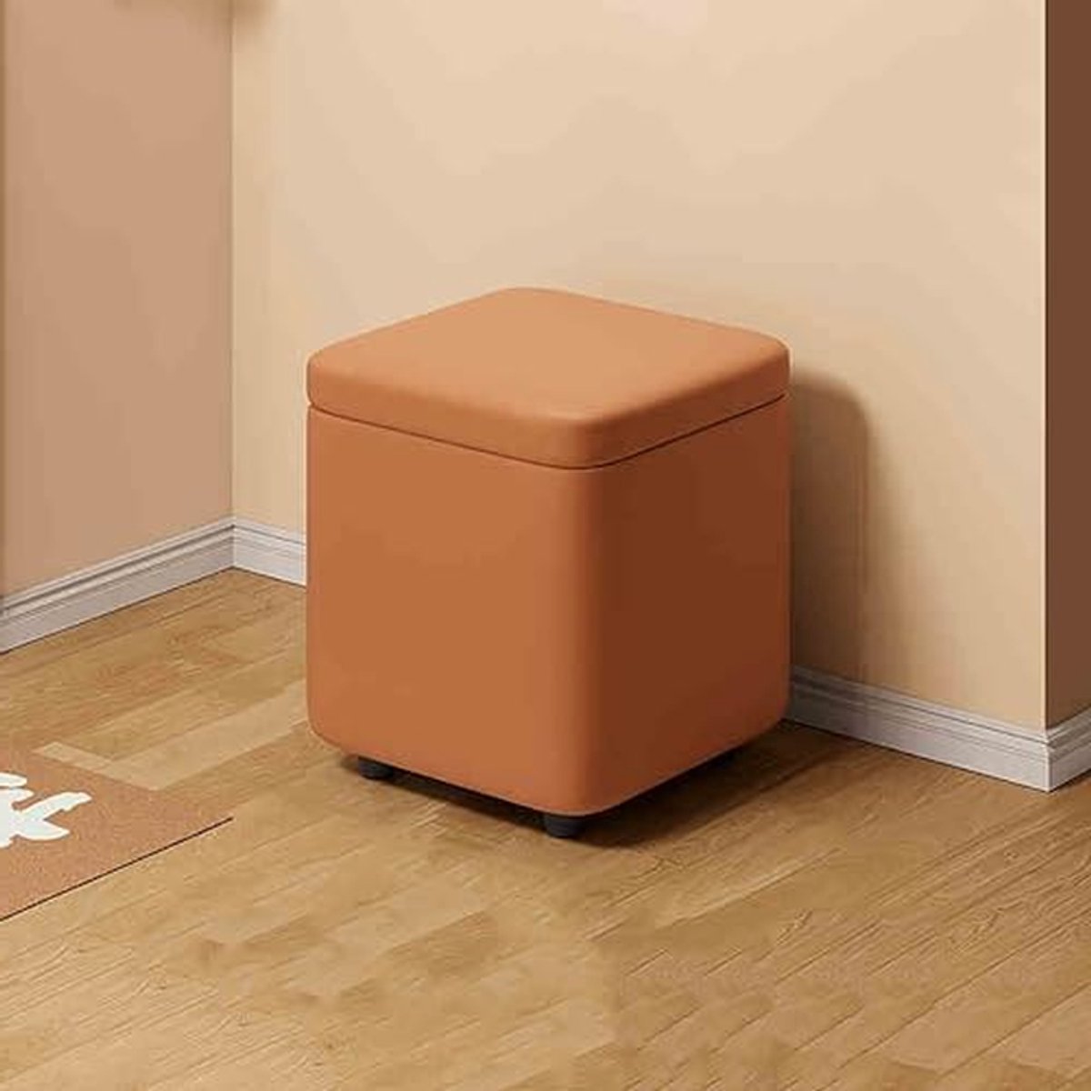 Ronde Opbergkruk - Voetenbankje Poef - Kamer Organiseren - Drukverlagende Latex Vulling - 30x30x30 cm - Bruin