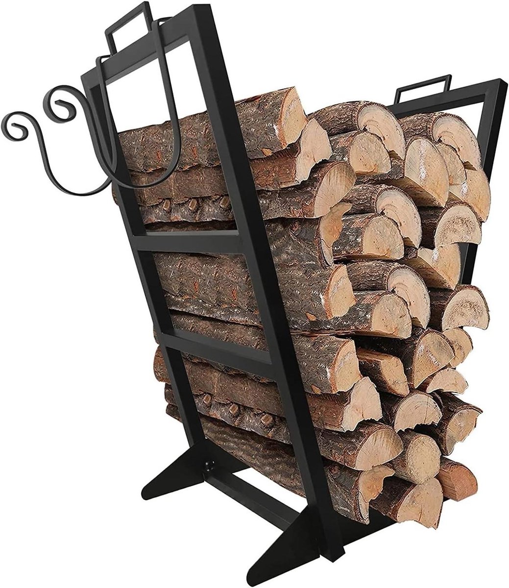 Houtopslag Rek - Brandhouthouder Organizer - Open Haard Gebruik - Zwaar Stalen Frame - 37x46x56 cm - Zwart
