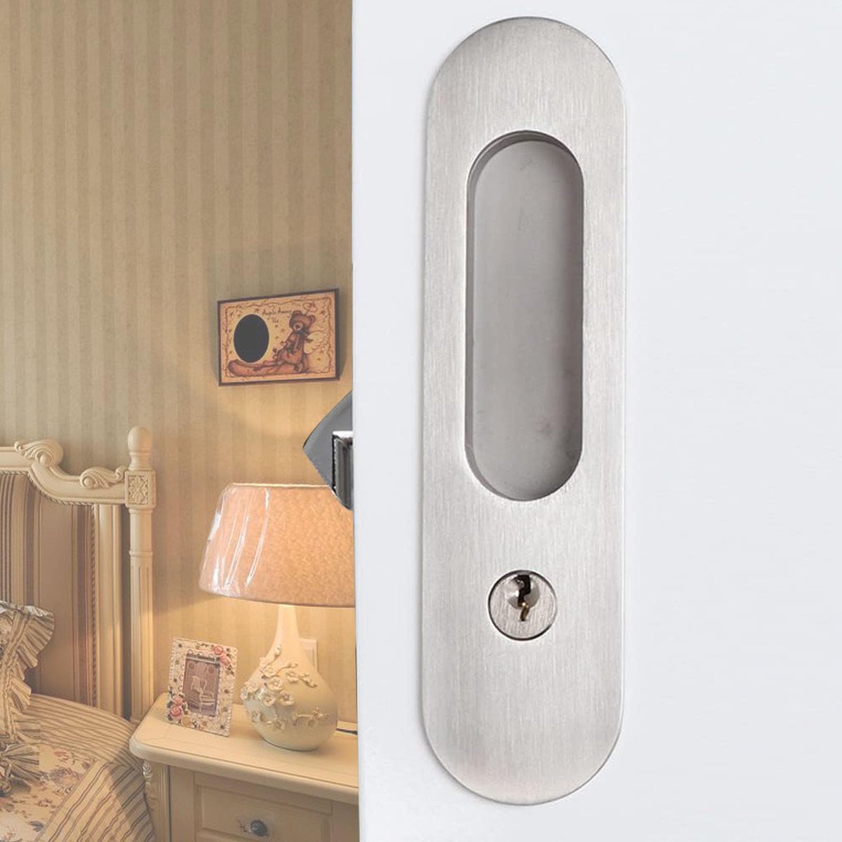 SnelShoppen - Betensh 173 mm Pocket Deurslot met Sleutel - Inbouw Zakhandvat en Insteekhaak voor Houten Deuren - Geborsteld Zilver Schuifdeurslot