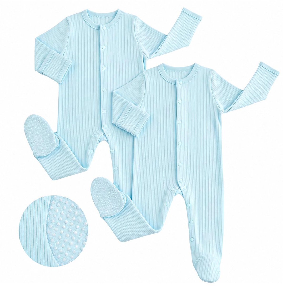 SnelShoppen - Babyromper set van 3 stuks, pasgeborenen, katoen, lange mouwen, jumpsuit met voeten, unisex kleding voor baby's, jongens en meisjes, 0-1