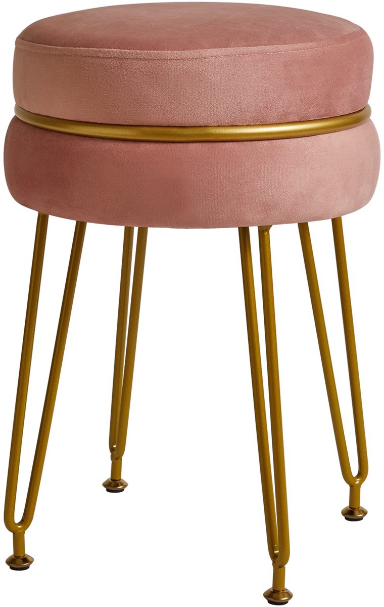 SnelShoppen - Moderne fluwelen ronde voetenbank - Luxe make-upstoel voor make-upkamer - Ijdelheidskruk met gouden poten - Accentkruk voor slaapkamer,