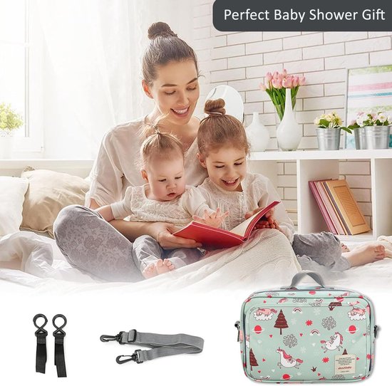 Kinderwagenorganizer, Universele kinderwagentas Kinderwagenaccessoires met schouderriem Draagbare buggytas Grote capaciteit voor luiers, speelgoed, mobiele telefoons en andere babyspullen, Eenhoorn van Kinder — afbeelding 2