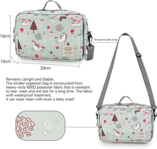 Kinderwagenorganizer, Universele kinderwagentas Kinderwagenaccessoires met schouderriem Draagbare buggytas Grote capaciteit voor luiers, speelgoed, mobiele telefoons en andere babyspullen, Eenhoorn van Kinder — afbeelding 4