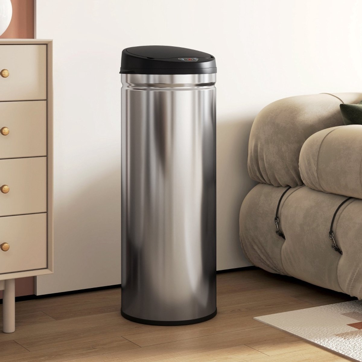 Prullenbak Sensorprullenbak 50 Liter Soft Close 30,5 X 30,5 X 85 Cm Rvs Zilver Voor Keuken En Bureau