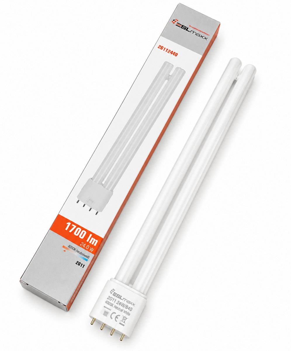 Traditionele 2G11 spaarlamp 24W/840 | Lengte 32cm | 2G11 (4 pins) | Koel Wit | 24 watt | 8.000 Branduren