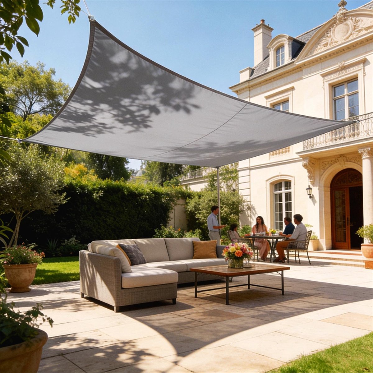 SnelShoppen - HAIKUS Waterdicht Zonnezeil 3x3m Rechthoekig Lichtgrijs UV-Bescherming Premium PES-Polyester voor Tuin, Balkon, Terras en Buiten